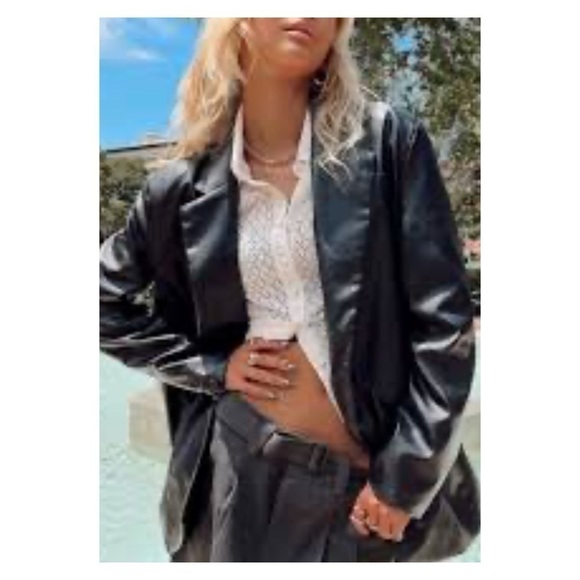 Rebecca Minkoff Black Vegan Leather Oversized Blazer Jacket XL NWT - Picture 10 of 12